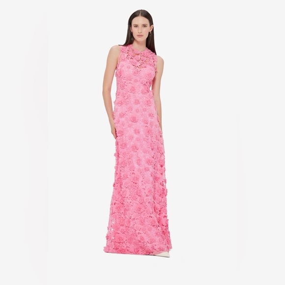 Leo Lin Eva Pink Floral Appliqued Lace Sleeveless Maxi Gown AU8/US4 NWT - Picture 6 of 13